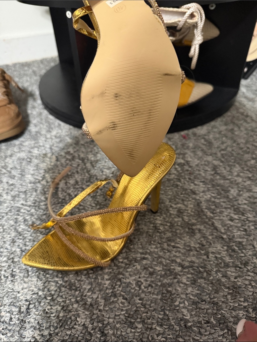 Metallic Gold Strappy Stiletto Heels for Women